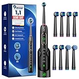 Cepillo de Dientes Eléctrico de Rotación para Adultos - Cepillo Eléctrico 3 Intensidades, 5 Modos, 8 Cabezales, IPX7 Impermeable, Cepillo Dientes Electrico Viaje Recargable, Negro