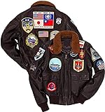 TOP Gun G-1 - Chaqueta de piel de vacuno con bolsillos tradicionales de color azul marino y bolsillos | Air Force A2 Flight, marrón, S