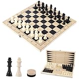 Juego de Ajedrez 3 en 1, Ajedrez, Damas y Backgammon en Estuche, Juego de Ajedrez Plegable para Viajes, Ideal para Niños y Adultos (29 x 29 cm)