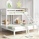 Moimhear Cama de tres camas de 90 x 200 cm, cama infantil, triple litera con escalera lateral para niños y adolescentes, color blanco