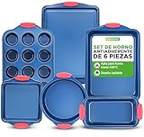 NutriChef juego de 6 moldes, Utensilios horno, Baking set, Reposteria, Antiadherentes, Libres de PFOA, PFOS, PFTEE, Aptos para hornos hasta 230°C (450°F), Mangos de silicona