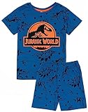 Jurassic World Boys Conjunto de Pijama Azul | Camiseta de Manga Corta y pantalón Corto para Niño | Diseño de Dinosaurio de película | Mercancía Oficial