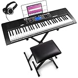 MAX Rhapsody61 - Teclado Piano, piano eléctrico de 61 teclas, con auriculares, soporte de teclado y taburete, pantalla LCD, 50 canciones de demostración, función de aprendizaje, 300 tipos de sonido