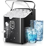 FOHERE Máquina de cubitos de hielo, cubitos de hielo en 5 minutos, 14 kg en 24 horas, mini máquina de cubitos de hielo autolimpiable, 2 tamaños de cubitos de hielo para cocina (Negro Oscuro)
