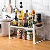 Organizador de cocina, estante para especias de hierro con mango de madera, adecuado para el hogar y la cocina, blanco (35 x 21 x 20 cm)