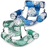 SLOOSH Flotadores Inflables para Adultos, 2 Paquetes de Sillas Flotantes, Flotadores Inflables para Adultos, Silla Flotante para Fiesta de Verano en Agua, Playa o Lago, Hojas Tropicales-Verde, Azul