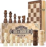 Peradix 2 en 1 Ajedrez Magnético y Damas, Ajedrez Madera 38 X 38CM, con 2 Reinas Extra, Plegable y Fácil de Llevar, Regalos Ideales y Juegos del Aire Libre