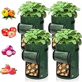 Ram® - Juego de 4 Bolsas de Cultivo de Patatas de 7 galones, Bolsas de Plantas de jardín para Patatas, Zanahorias, Tomates, pepinos y Otras Verduras. Fabricado en Polietileno Verde Completo