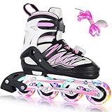 BELEEV Patines en Línea para Niños con Cordones y Ruedas Luminosas LED, Austables Patines Ideal para Niña Niño Principiantes Hombres Mujeres, Interiore Exteriores, Regalos cumpleaños Navidad- Pink L