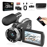 Caupureye Videocámara 4K Cámara Video 48 MP, Cámara Vlog para Youtube, Zoom Digital de 18X, Pantalla IPSde 3' y 270°, Luz LED de Relleno, Cámara de Video para Micrófono, 2 Baterías, Tarjeta de 32 GB