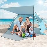 Elegear Tienda de Playa para 4-5 Personas, Tienda de Campaña Protección UV UPF 50+ Portable Canopy con Bolsa de Transporte Refugio Playa Familiar para Varar Parque Camping Pesca, 220x150x127cm, Azul