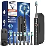 Cepillo de Dientes Eléctrico Sónico para Adultos - Cepillo Electrico Sónico con 8 Cabezales y Estuche de Viaje, 5 Modos, IPX7 Impermeable, Cepillo Dientes Electrico de Viaje Recargable, Negro