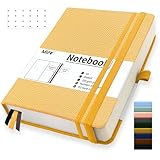 Mlife Cuaderno Punteado A5, 360 Páginas Y 100 G/M² De Papel Resistente A La Tinta, Cuadernos Con Bolsillo Plegable Para La Oficina, La Escuela, El Hogar, La Escritura Y Notas (Amarillo)