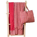 TRAMAS+ Set Toalla Pareo y Bolso a Juego, Toalla de Playa, Bolso con Estampado, Ideal para Verano, Playa, Piscina y Vacaciones - Eloina Marsala