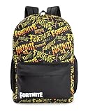 Fortnite Mochila unisex con logotipo negro y amarillo para niños, mochila escolar con cremallera para libros y suministros, diseño de impresión gráfica, artículos esenciales para el regreso a clases