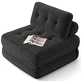 Xbro Sofá Cama Plegable con Respaldo Reclinable, Sillón Convertible en Cama 2 en 1 Portátil para Espacios Pequeños, Tela de Pana con Relleno de Espuma, 170 x 85 cm Desplegado (Negro)