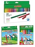 Alpino escolar pack: 24 lápices de colores borrables + 24 rotuladores + estuche con 12 ceras