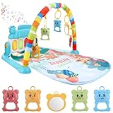 JIZZU Gimnasio Bebe 0-6 Meses, Manta Actividades Bebe con Colgante Oscilante(5 Accesorios), Manta de Juegos Bebe con 6 Modos de Piano Bebe, Alfombra Sensorial Bebe de Motivo de Animales