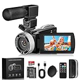 Videocámara 4K 48MP con Visión Nocturna por Infrarrojos, Zoom Digital 18X Cámara Vlogging con Pantalla Táctil de 3.0' 270°, Cámara de Vídeo con Control Remoto, Micrófono, Tarjeta de 32GB, 2 Baterías