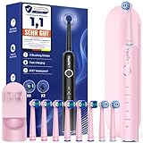 Cepillo de Dientes Eléctrico de Rotación Adultos con 8 Cabezales - Cepillo Electrico con Estuche de Viaje, 5 Modos, IPX7 Impermeable, Cepillo Dientes Electrico Viaje Recargable, Rosa
