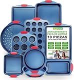 NutriChef juego de 10 moldes, Utensilios horno, Baking set, Reposteria, Antiadherentes, Libres de PFOA, PFOS, PFTEE, Aptos para hornos hasta 230°C (450°F), Mangos de silicona