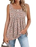 Zeagoo Camisetas Sin Mangas para Mujer Cuello Cuadrado Verano Chaleco Top Elegante Camisa Blusa Básica Camisole Shirt Casual Tank Tops Túnica Cami Rosa Floral XXL