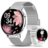 SWGOTA Smartwatch Mujer Llamadas Bluetooth 5.1, Reloj Inteligente Mujer 1.32' Pulsómetro/SpO2/Monitor Sueño/Seguimiento Menstrual/Reproductor Música/20 Modos Deportes Android iOS Plata, Regalo Mujer