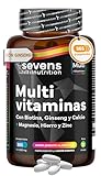 Vitaminas para el Cansancio con Magnesio y Ginseng - Multivitaminas para Hombre y Mujer -365 Comprimidos para 1 año de suministro - Complejo Multivitamínico Completo con Minerales y Ginseng- Sevens
