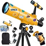 HUGERSTAR Telescopio Astronómico Profesional para Adultos y Niños Principiantes, 80/500 mm Telescopio Refractor Portátil con Trípode Ajustable, Adaptador para Teléfono, Mochila y Pegatinas Espaciales