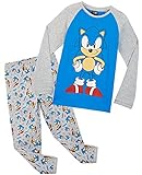 Sonic The Hedgehog Pijama Niño, Pijamas De Algodon De Manga Larga, Gaming Merchandise para Niños Y Adolescente De 4 A 14 Años (Azul/Gris, 5-6 años)