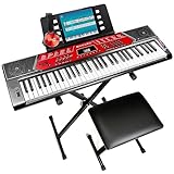 Kit de piano RockJam de 61 teclas con modulación de tono, soporte, banqueta, auriculares y lecciones.