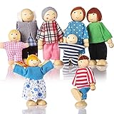 Familia de 8 Personas para casa de muñecas, Pequeñas muñecas de Madera Juguetes para niños Niñas