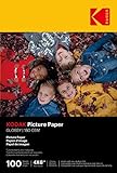 KODAK 9891161: 100 hojas de papel fotográfico de 180 g/m², brillante, tamaño A6 (10 x 15 cm), impresión de inyección de tinta