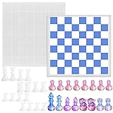 SENHAI Juego de moldes de Resina para Tablero de ajedrez, 1 Tablero de Juegos de Tablero de Silicona y 16 Piezas de ajedrez 3D moldes de fundición de Resina, para Hacer Manualidades, Juegos de Mesa