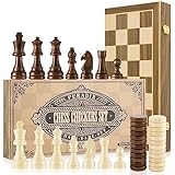 Peradix Tablero Ajedrez Madera Magnetico, 2 en 1 Set de Ajedrez Profesional Grande y Damas Plegable Portátil con 2 Reinas Adicionales para Niños y Adulto Juego Infantil(39×39CM)