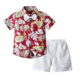 Conjunto Hawaiano Bebé Niño Conjunto Camisa y Pantalón Corto Algodón para Niños Ropa Playa Verano Con Flores Tropicales Conjuntos de Pantalones Cortos de Verano Para Bebés y niños (1B-Red, 5-6 Years)