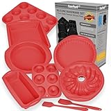 Aschef Juego de moldes de silicona antiadherente 9 en 1 para horno, sin BPA, resistente al calor, para magdalenas, pan, pizza, tarta de queso, cupcakes, pasteles, color rojo