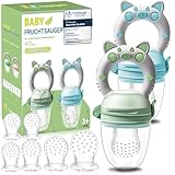 Chupete Fruta Bebe - Chupete para Fruta Bebe, 2 Alimentador Antiahogo + 8 Tetinas de Silicona(3 Tamaños Diferentes), Cosas para Bebes Mordedor Fruta, Azul+Verde
