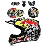 PAESCOY Casco De Motocross para Juvenil Y Adultos, Casco De Motocicleta Juvenil, Casco De Cross, Casco Integral para Todoterreno, Descenso, Certificado Dot con Gafas Máscara Y Guantes,Black-M