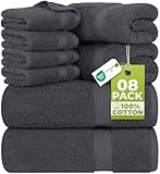 Utopia Towels - Juego de Toallas Premium de 8 Piezas, 2 Toallas de Baño, 2 Mano y 4 Toallitas - Algodón - para Casas, Hoteles y Spas, Altamente Absorbentes (Gris)