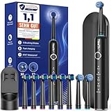Cepillo de Dientes Eléctrico de Rotación Adultos con 8 Cabezales - Cepillo Electrico con Estuche de Viaje, 5 Modos, IPX7 Impermeable, Cepillo Dientes Electrico Viaje Recargable, Negro Mate