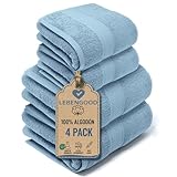 LEBENGOOD Juego de Toallas de Baño y Lavabo 100% Algodón Premium 550gsm | 2 Toallas Lavabo (50x90) y 2 Toallas Ducha (70x130) | Toallas Grandes, Suaves, Absorbentes y (2 50X90 2 70X130 Cielo)