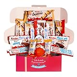 Caja regalo de chocolates original para San Valentin cumpleaños niños pareja : Kinder Bueno Chocolate y Blanco, Happy Hippo, Kinder Maxi, Delice, Kinder Joy I Caja resistente