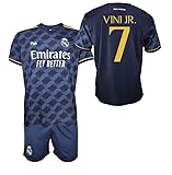 Real Madrid Conjunto Niño Camiseta y Pantalón - Vini JR 7 - Segunda Equipación de la Temporada 2023-2024 - Replica Oficial con Licencia Oficial - Niño (12 Años)