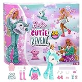 Barbie Cutie Reveal Calendario de Adviento Muñeca con Accesorios de Moda Sorpresa de Juguete y Disfraz de Ciervo, 3 años (Mattel HJX76)