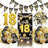 18 Años Decoracion Cumpleaños Hombres,Pancarta 18 cumpleaños Oro Negro,18 Confeti Cumpleaños,Extra Grande Tela 18 Pancarta Feliz Cumpleaños Póster,Decoracion 18 Cumpleaños para Hombres y Mujeres