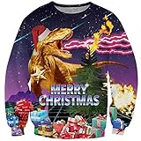 Loveternal Unisexo Dinosaur Jersey Navideño 3D Ugly Christmas Sweater Feo Manga Larga Dinosaurio Xmas Pullover XXL