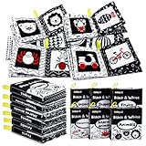 Dr.Rapeti 6 Piezas Libro Interactivo Bebe en Blanco y Negro, Libros de Tela Suave para bebés, Libros Blandos Interactivos de Alto Contraste, Libros De Suave Sensoriales en Blanco y Negro