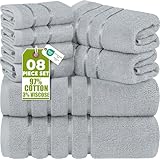 Utopia Towels - Juego de Toallas de Lujo de 8 Piezas, 2 Toallas de Baño, 2 Toallas de Mano y 4 Paños de Lavado, Juego de Toallas Altamente Absorbentes 97% Algodón Ring Spun(Gris frío)