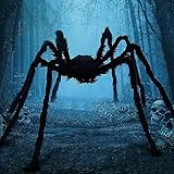 198cm Halloween Hairy Spider Outdoor Decorations, Scary Giant Spider Fake Large Spider Props for Halloween Yard Decorations Party and Outdoor Decor, Black